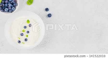 Lactose Free Yogurt With Blueberries And Mint Copy Space 141522010