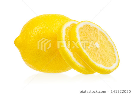 Fresh Whole Lemon with Slices Isolated on White Background Fresh Whole Lemon with Slices Isolated on White Background 141522030