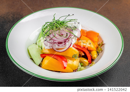 Fresh Vegetable Salad with Feta Cheese Olives and Colorful Peppers Fresh Vegetable Salad with Feta Cheese Olives and Colorful Peppers 141522042