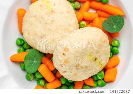 Steamed Turkey Meatballs with Baby Carrots and Green Peas Steamed Turkey Meatballs with Baby Carrots and Green Peas 141522087