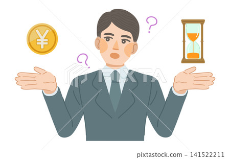 一幅插圖,描繪了一位身穿西裝的男士正在思考時間管理。 一幅插圖,描繪了一位身穿西裝的男士正在思考時間管理。 141522211