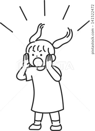 An illustration of a young elementary school girl shouting loudly (line art only) An illustration of a young elementary school girl shouting loudly (line art only) 141522472