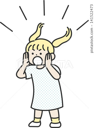 An illustration of a young elementary school girl shouting loudly. An illustration of a young elementary school girl shouting loudly. 141522473