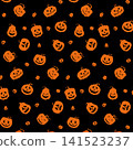 Orange Halloween Pumpkin Seamless Pattern on Black Background 141523237