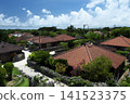 A village on Taketomi Island with its expansive red-tiled roofs. 141523375