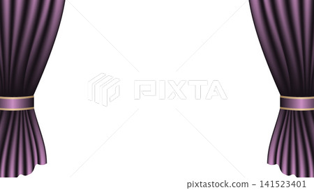 Purple curtain stage backdrop with tassels, theater stage framing material, 16:9 aspect ratio. Purple curtain stage backdrop with tassels, theater stage framing material, 16:9 aspect ratio. 141523401