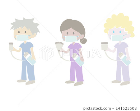 A color illustration of a medical staff member performing an ultrasound examination at a hospital. 141523508