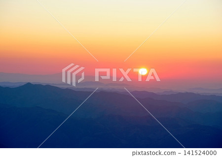 Sunrise from Torii Pass on Mt. Akagi, with the morning sky and the silhouette of Mt. Tsukuba visible in the distance. Ver2 Sunrise from Torii Pass on Mt. Akagi, with the morning sky and the silhouette of Mt. Tsukuba visible in the distance. Ver2 141524000