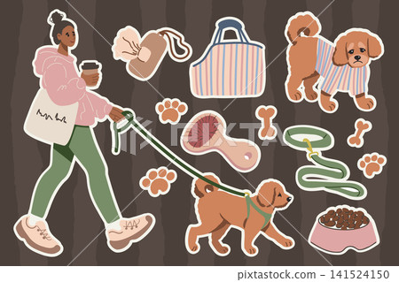 Dog Walker Girl Sticker Set Pet Collection 141524150
