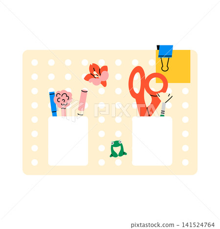 Cute desk pegboard organizer with stationery Cute desk pegboard organizer with stationery 141524764