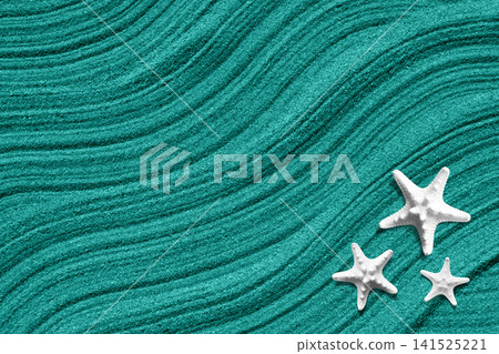 Hand-painted waves, white starfish, and turquoise sand art. Hand-painted waves, white starfish, and turquoise sand art. 141525221