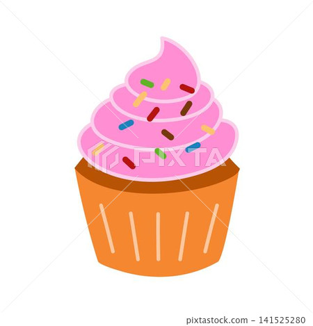 cupcake with pink frosting and sprinkles illustration cupcake with pink frosting and sprinkles illustration 141525280