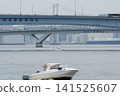 The Harumi Bridge, Toyosu Bridge, and Rainbow Bridge overlapping in Tokyo Bay during the summer. 141525607
