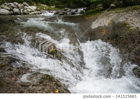A clear waterfall flowing in summer A clear waterfall flowing in summer 141525665