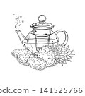 Pineapple Tea in Teapot Outline Illustration. 141525766