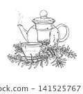 Rosemary Tea in Teapot Outline Illustration. 141525767
