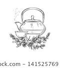 Rooibos Tea in Teapot Outline Illustration. 141525769
