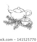 Rosemary Tea in Teapot Outline Illustration. 141525770