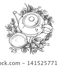 Rooibos Tea in Teapot Outline Illustration. 141525771