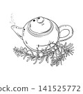 Rosemary Tea in Teapot Outline Illustration. 141525772