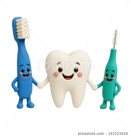 Cute characters of toothbrushes, teeth, and interdental brushes 141525838