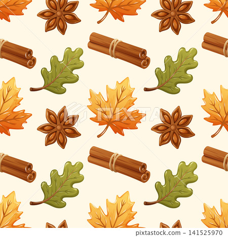 Autumn Leaves and Spices Seamless Pattern Collection 141525970