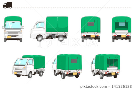一組輕型卡車及其貨廂蓋的向量插圖。 一組輕型卡車及其貨廂蓋的向量插圖。 141526128