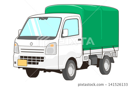 一輛輕型卡車的向量圖,貨廂上蓋著帆布篷,車頭斜向前。 一輛輕型卡車的向量圖,貨廂上蓋著帆布篷,車頭斜向前。 141526133