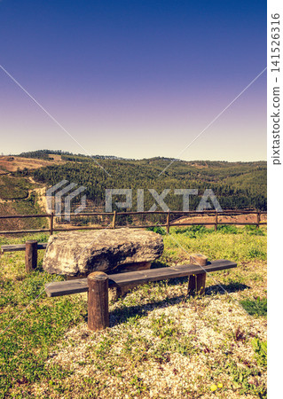The resting place with a beautiful view of the mountain near the Zezere river. Ferreira do Zezere, Portugal The resting place with a beautiful view of the mountain near the Zezere river. Ferreira do Zezere, Portugal 141526316