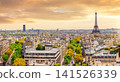 Stunning sunset panorama of Paris with Eiffel Tower from Arc de Triomphe, France 141526339
