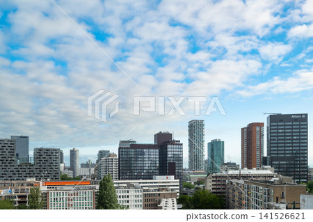 Rotterdam, The Netherlands. 08,07,2026. Rotterdam City Skyline with Blue Sky Rotterdam, The Netherlands. 08,07,2026. Rotterdam City Skyline with Blue Sky 141526621