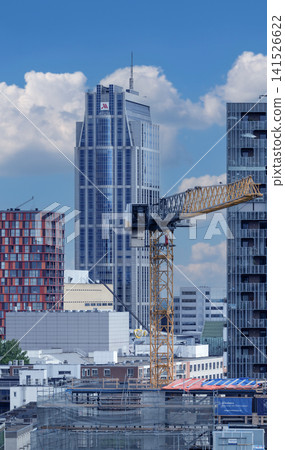 Rotterdam, The Netherlands. 08,07,2026. Rotterdam City Skyline with Construction cran Rotterdam, The Netherlands. 08,07,2026. Rotterdam City Skyline with Construction cran 141526622
