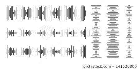 Elements for mobile messenger set. Music player interface, podcast online radio or app. Voice message. Equalizer symbols set. Waveform pattern. Audio chat speech sound wave icons collection. Elements for mobile messenger set. Music player interface, podcast online radio or app. Voice message. Equalizer symbols set. Waveform pattern. Audio chat speech sound wave icons collection. 141526800