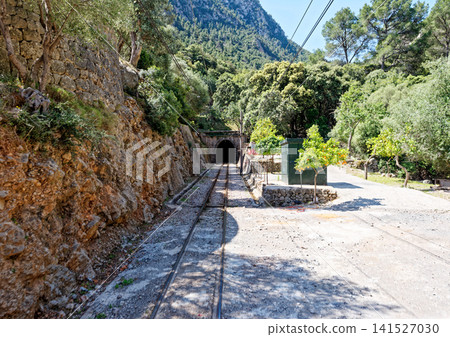 Vintage train in Soller, Mallorca, Spain - on the way to Soller - public transport transit transportation railway Vintage train in Soller, Mallorca, Spain - on the way to Soller - public transport transit transportation railway 141527030