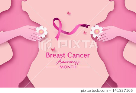 Breast Cancer Awareness Women Supporting Pink Ribbon Healthcare Campaign Banner Vector Breast Cancer Awareness Women Supporting Pink Ribbon Healthcare Campaign Banner Vector 141527166