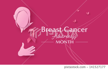 Breast Cancer Awareness Month Poster with Pink Ribbon and Female Figure for Women's Health Campaign Breast Cancer Awareness Month Poster with Pink Ribbon and Female Figure for Women's Health Campaign 141527177