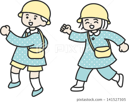 一幅幼兒園男孩和女孩穿著罩衫的插圖。 一幅幼兒園男孩和女孩穿著罩衫的插圖。 141527305