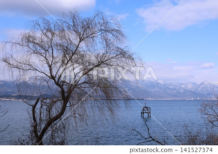 Lake Biwa and snow-covered mountains Lake Biwa and snow-covered mountains 141527374