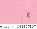 Minimal Line Art Woman with Pink Ribbon for Breast Cancer Awareness Vector Illustration 141527507