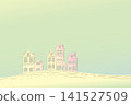 Minimal Pastel Houses on Rolling Hills with Large Copy Space Vector Background 141527509