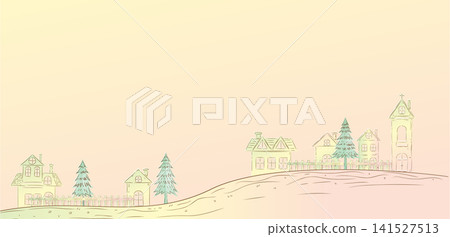 Pastel Village Landscape Banner with Large Copy Space Paper Cut Vector Pastel Village Landscape Banner with Large Copy Space Paper Cut Vector 141527513