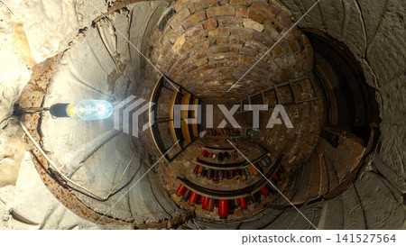 Dark Cellar Interior with Preserved Food Jars and Light Bulb, hyperbolic projection Dark Cellar Interior with Preserved Food Jars and Light Bulb, hyperbolic projection 141527564