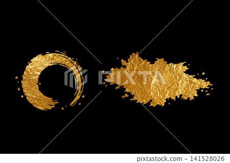 Foil gold circle brush stroke texture with metallic patch on black background Foil gold circle brush stroke texture with metallic patch on black background 141528026