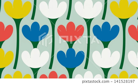 Retro Scandinavian Floral Seamless Pattern Mid-Century Modern Flat Vector Background Retro Scandinavian Floral Seamless Pattern Mid-Century Modern Flat Vector Background 141528197