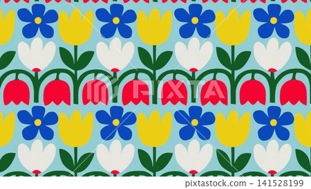 Retro Scandinavian Floral Seamless Pattern Mid-Century Modern Flat Vector Background Retro Scandinavian Floral Seamless Pattern Mid-Century Modern Flat Vector Background 141528199