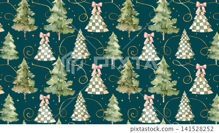 Christmas Tree Seamless Pattern Vector Background  141528252
