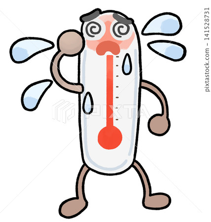 Illustration of a character with a sweating thermometer Illustration of a character with a sweating thermometer 141528731
