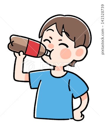 Illustration of a person drinking juice from a plastic bottle Illustration of a person drinking juice from a plastic bottle 141528739