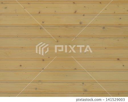 A smooth wooden wall made of horizontally sanded boards of a light, yellowish-beige hue. The natural grain pattern and dark knots are visible on the wood's surface. A smooth wooden wall made of horizontally sanded boards of a light, yellowish-beige hue. The natural grain pattern and dark knots are visible on the wood's surface. 141529003
