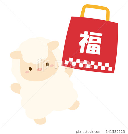 綿羊和福袋的插圖，新年促銷和新年相關的插圖。 141529223